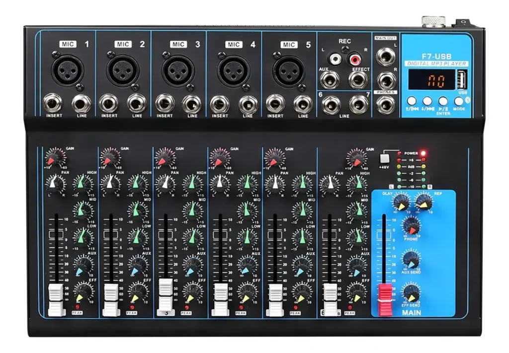 Consola Mezcladora Portátil de 7 Canales