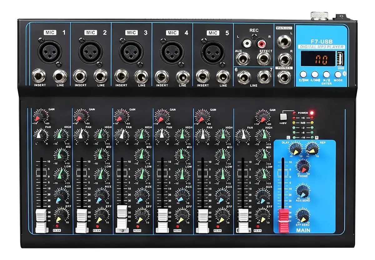 Consola Mezcladora Portátil de 7 Canales Consola Mezcladora Portátil de 7 Canales